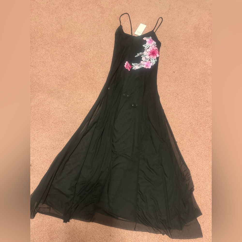 New xl black sheer floral dress nightgown lingerie Teddy long embroidered
